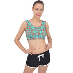 Aqua Orange Plaid V-back Sports Bra