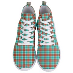 Aqua Orange Plaid Men s Lightweight High Top Sneakers