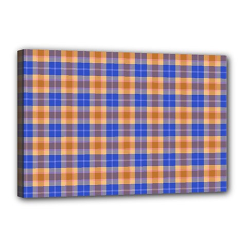 Orange Blue Plaid Canvas 18  X 12  by snowwhitegirl