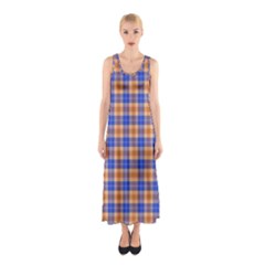 Orange Blue Plaid Sleeveless Maxi Dress by snowwhitegirl