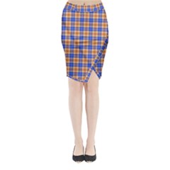 Orange Blue Plaid Midi Wrap Pencil Skirt by snowwhitegirl