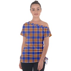 Orange Blue Plaid Tie-up Tee