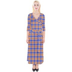 Orange Blue Plaid Quarter Sleeve Wrap Maxi Dress by snowwhitegirl