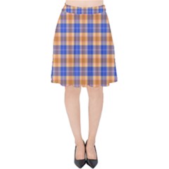 Orange Blue Plaid Velvet High Waist Skirt by snowwhitegirl