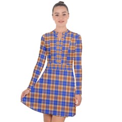 Orange Blue Plaid Long Sleeve Panel Dress