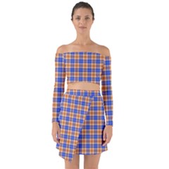 Orange Blue Plaid Off Shoulder Top With Skirt Set by snowwhitegirl