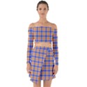 Orange Blue Plaid Off Shoulder Top with Skirt Set View1