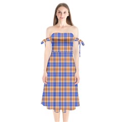 Orange Blue Plaid Shoulder Tie Bardot Midi Dress by snowwhitegirl