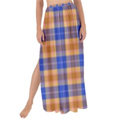 Orange Blue Plaid Maxi Chiffon Tie-up Sarong by snowwhitegirl