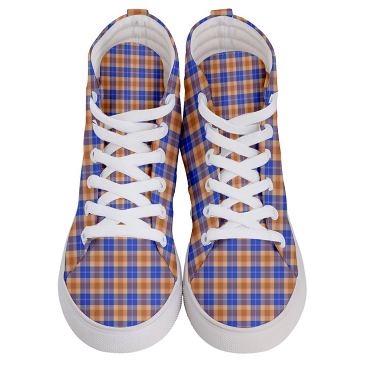 Orange Blue Plaid Women s Hi-Top Skate Sneakers