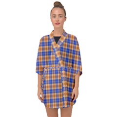 Orange Blue Plaid Half Sleeve Chiffon Kimono