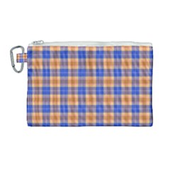 Orange Blue Plaid Canvas Cosmetic Bag (large) by snowwhitegirl