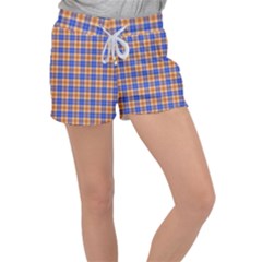 Orange Blue Plaid Women s Velour Lounge Shorts