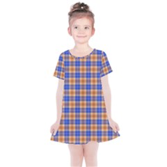 Orange Blue Plaid Kids  Simple Cotton Dress