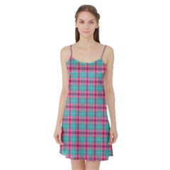 Blue Pink Plaid Satin Night Slip by snowwhitegirl