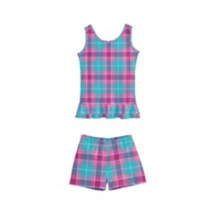 Blue Pink Plaid Kid s Boyleg Swimsuit