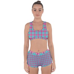 Blue Pink Plaid Racerback Boyleg Bikini Set by snowwhitegirl