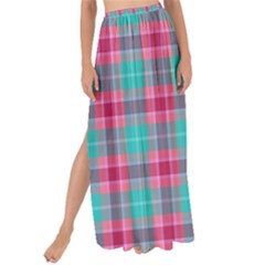 Blue Pink Plaid Maxi Chiffon Tie-up Sarong