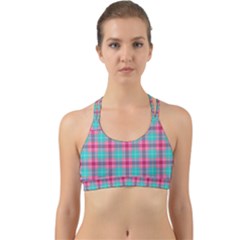 Blue Pink Plaid Back Web Sports Bra