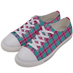 Blue Pink Plaid Women s Low Top Canvas Sneakers