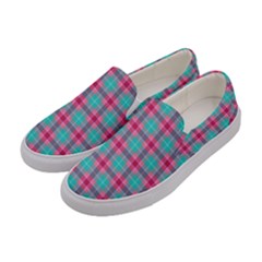 Blue Pink Plaid Women s Canvas Slip Ons by snowwhitegirl