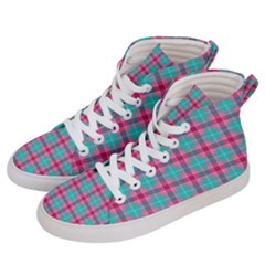 Blue Pink Plaid Women s Hi-top Skate Sneakers