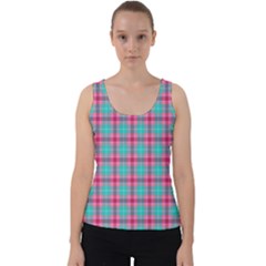 Blue Pink Plaid Velvet Tank Top