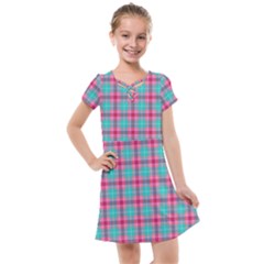 Blue Pink Plaid Kids  Cross Web Dress