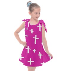 Pink White Cross Kids  Tie Up Tunic Dress