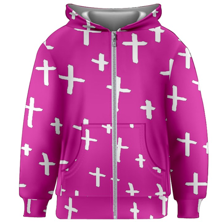 Pink White Cross Kids Zipper Hoodie Without Drawstring