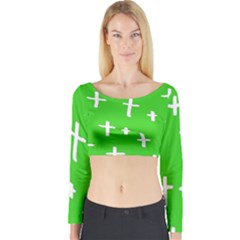 Green White Cross Long Sleeve Crop Top by snowwhitegirl