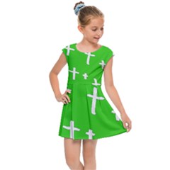 Green White Cross Kids Cap Sleeve Dress