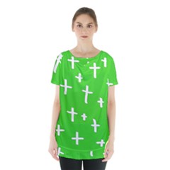 Green White Cross Skirt Hem Sports Top