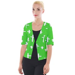 Green White Cross Cropped Button Cardigan