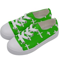 Green White Cross Kids  Low Top Canvas Sneakers