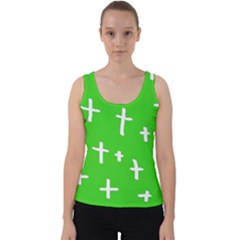 Green White Cross Velvet Tank Top