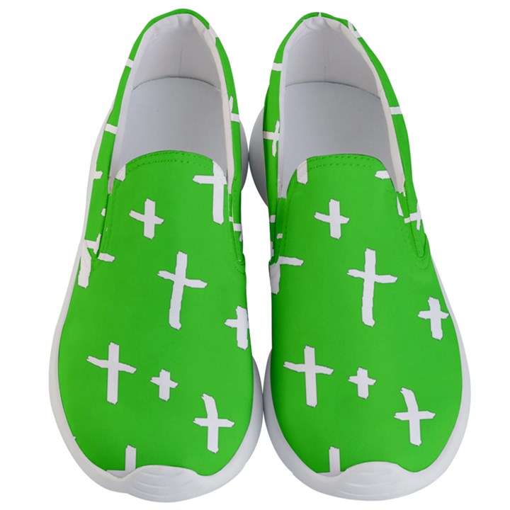 Green White Cross Men s Lightweight Slip Ons