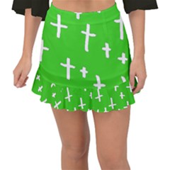 Green White Cross Fishtail Mini Chiffon Skirt