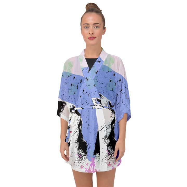 Girl With Hat Half Sleeve Chiffon Kimono