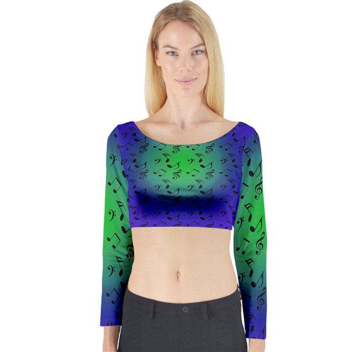 Blue Music Green Moon Long Sleeve Crop Top