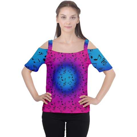 Pink Music Blue  Moon Cutout Shoulder Tee by snowwhitegirl