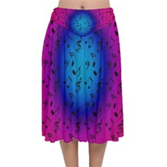 Pink Music Blue  Moon Velvet Flared Midi Skirt