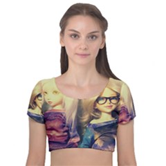 Galaxy Gals Velvet Short Sleeve Crop Top 