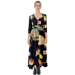 Food Button Up Boho Maxi Dress