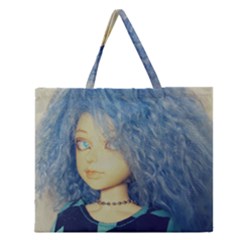 Blue Hair Boy Zipper Large Tote Bag