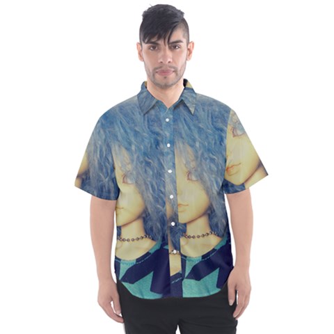 Blue Hair Boy Men s Short Sleeve Shirt by snowwhitegirl