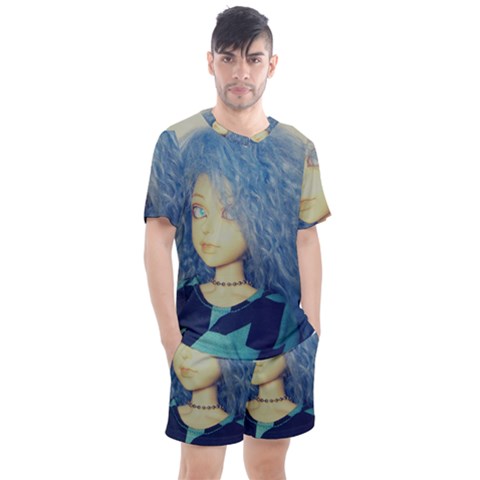 Blue Hair Boy Men s Mesh Tee And Shorts Set by snowwhitegirl