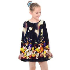 Old Halloween Photo Kids  Long Sleeve Dress