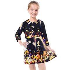 Old Halloween Photo Kids  Quarter Sleeve Shirt Dress