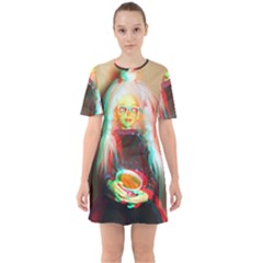 Eating Lunch 3d Sixties Short Sleeve Mini Dress by snowwhitegirl